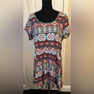 Bobbie Brooks 1X Aztec Print Dress Multicolor Sleeveless Open Back Strappy Flowy